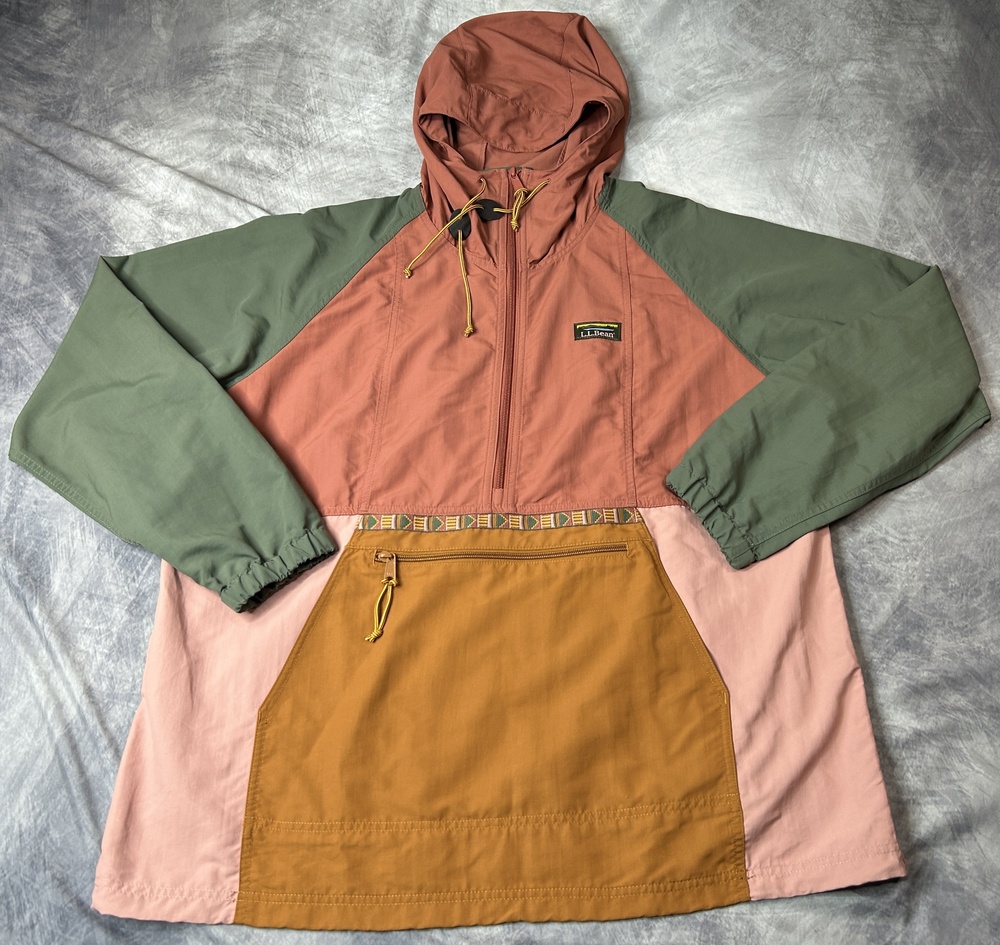 L.L.Bean Mountain Classic Anorak Womens XL Colorblock Aztec 1/2 Zip Hooded